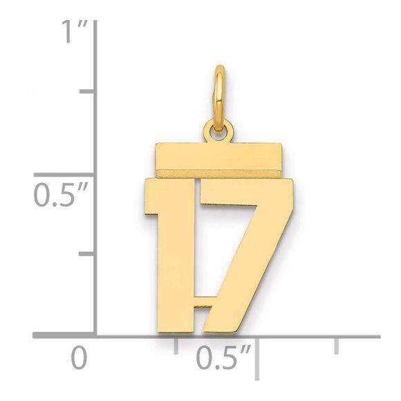 14k Yellow Gold, Athletic Collection, Small Polished Number 17 Pendant - Picture 2 of 3